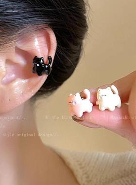 萌趣可爱黑色小猫耳骨夹款简约新款小巧精致耳环学生个性百搭耳饰