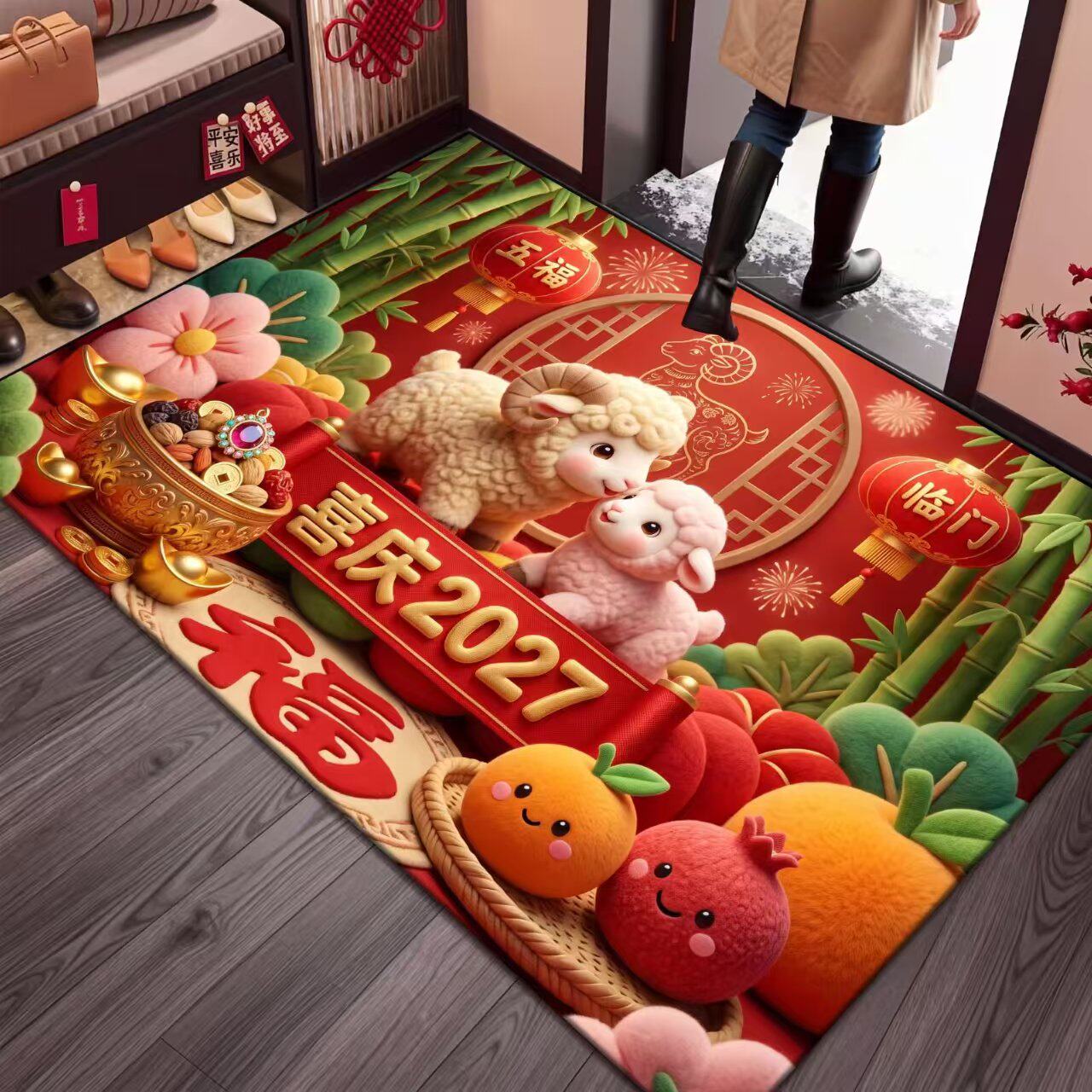 中国风新年吸水防滑入户门垫浴室玄关耐脏耐磨速干地垫脚垫硅藻泥