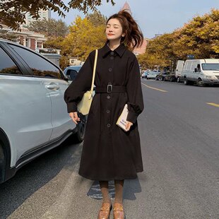 小个子黑色呢子大衣女收腰2026秋冬季法式赫本风毛呢外套女中长款