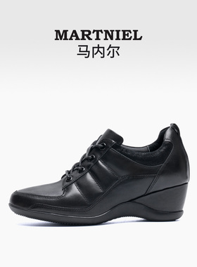 马内尔真皮平底单鞋圆头深口坡跟休闲女鞋2025新款百搭透气单鞋