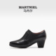 马内尔鞋 休闲中跟单鞋 子2025新款 女黑色一脚蹬真皮粗跟短靴妈妈鞋