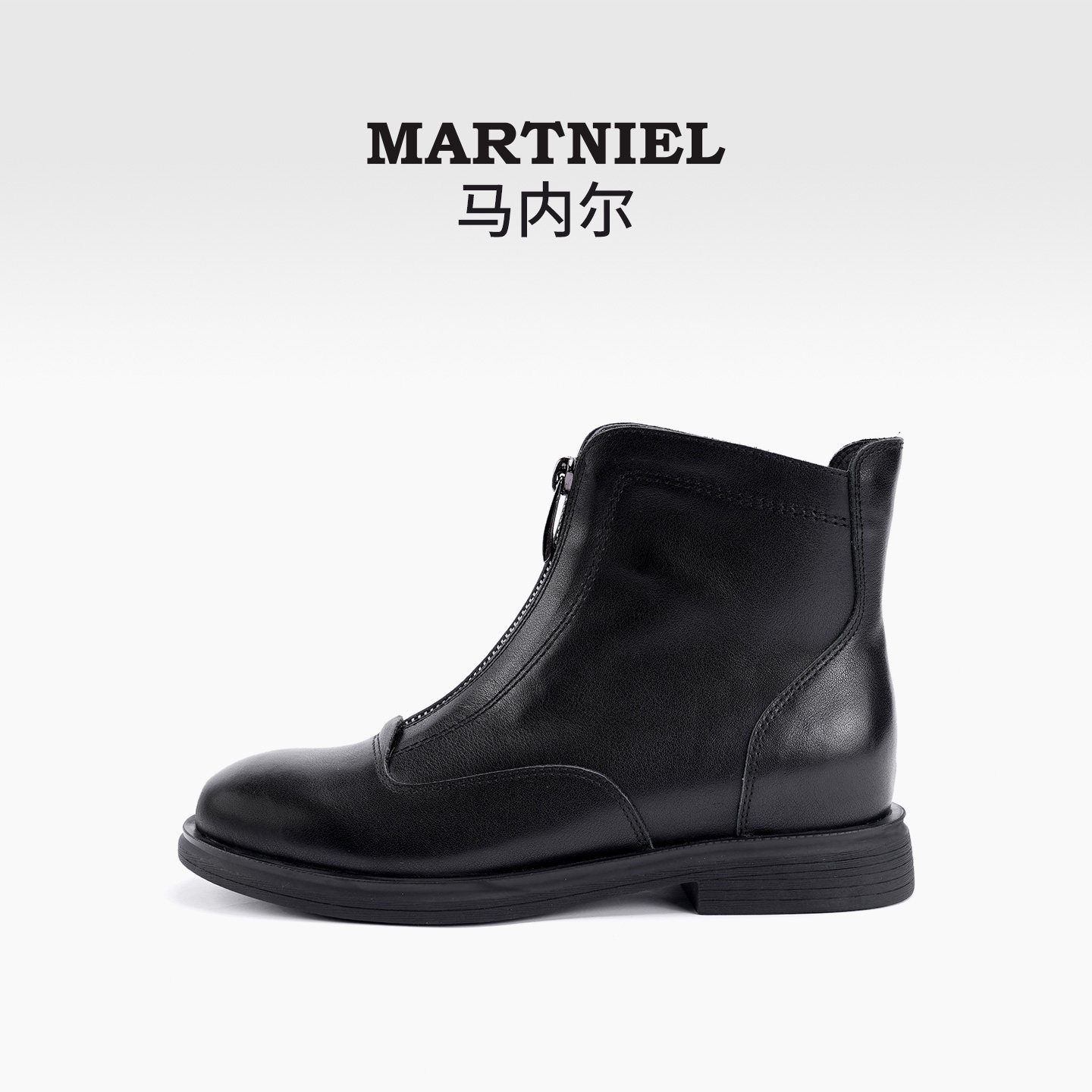 马内尔厚底短靴女冬季新款低帮黑色休闲显脚小马丁靴切尔西靴时尚