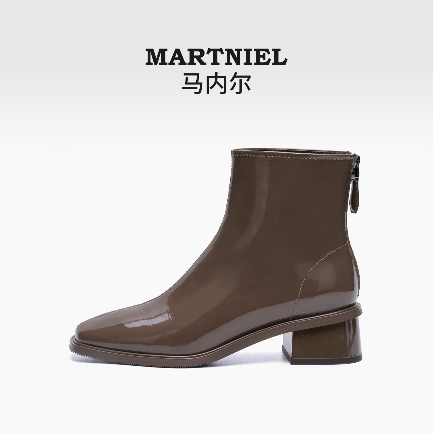 马内尔时装靴粗跟漆皮