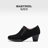 短靴裸靴女时装 真皮方头粗跟靴子黑色高跟鞋 靴 冬季 马内尔2025新款