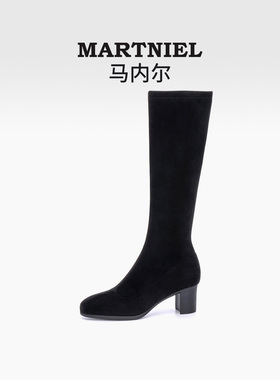 马内尔弹力瘦瘦靴黑色休闲防滑舒适显瘦长筒靴时尚高筒靴弹力靴子
