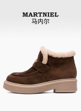 马内尔2025冬季新款加绒毛毛雪地靴短靴女厚底保暖棉鞋休闲一脚蹬