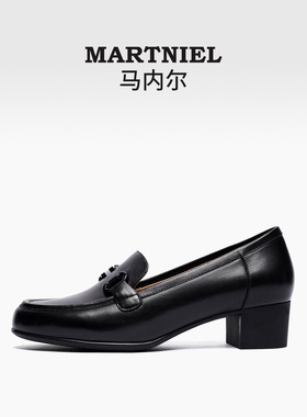 马内尔乐福鞋女早春新款黑色英伦风百搭一脚蹬粗跟小皮鞋休闲单鞋