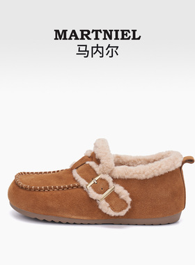 【彭雅琦同款】马内尔2025冬季新款加绒博肯鞋女一脚蹬毛毛雪地靴