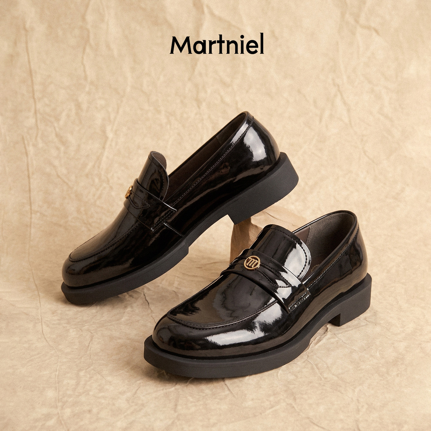 MARTNIEL2026年秋季休闲皮鞋乐福鞋轻奢真皮女士圆头皮靴子豆豆鞋