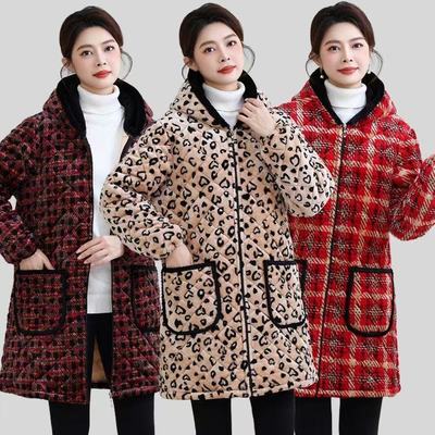 新款女士加绒加厚棉衣冬季棉袄罩衣中长款时尚保暖棉服外套工作服