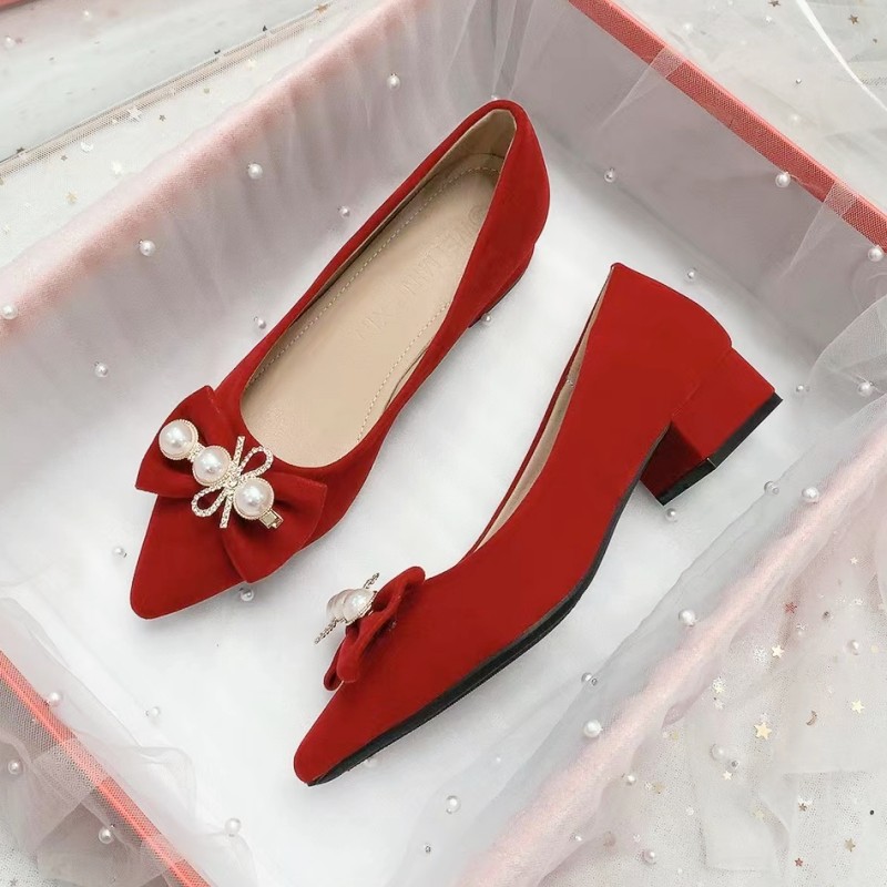 粗跟婚鞋女2024年新款中式红色结婚新娘鞋子不累脚孕妇可穿高跟鞋