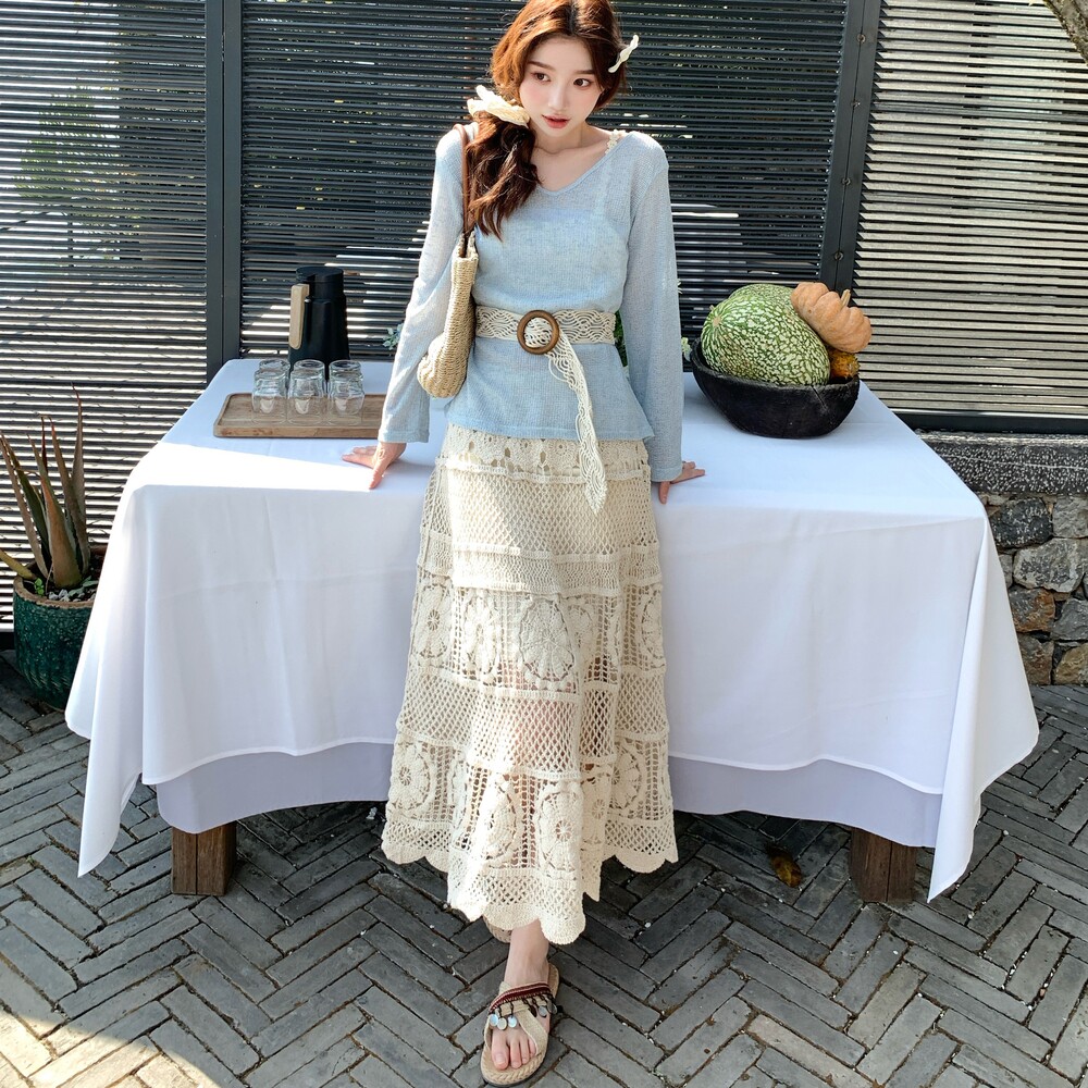 2025夏季新款时尚旅游风套装女蓝防晒T恤加半身裙两件套,女装套装/套裙,浙宝193A