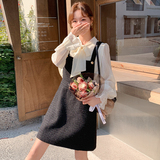 小香风背带连衣裙两件套女2025秋季新款法式千金风绑带衬衫小黑裙，女装连衣裙，浙宝193A
