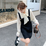 小香风背带连衣裙两件套女2025秋季新款法式千金风绑带衬衫小黑裙，女装连衣裙，浙宝193A