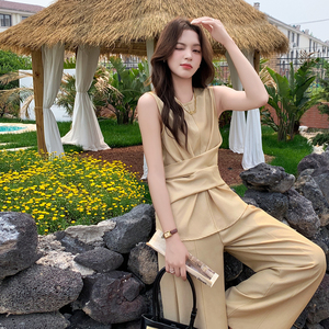 法式高级感御姐气质套装女2025夏季新款时尚收腰背心阔腿裤两件套图片