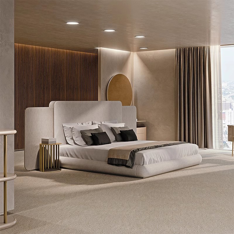 意式极简布艺双人床现代轻奢TURRI主卧婚床别墅大平层卧室宽屏床