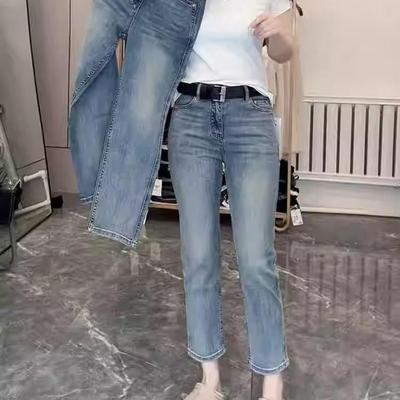 高腰弹力八分直筒烟管裤