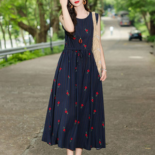 新款夏季薄款宽松大码胖mm妈妈棉绸连衣裙收腰碎花洋气人造棉裙子