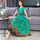 中老年女装 贵夫人连衣裙洋气50岁40中年妈妈夏季 新款 棉绸长裙子60