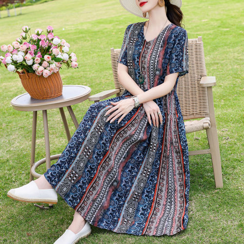 夏季新款棉绸连衣裙宽松显瘦