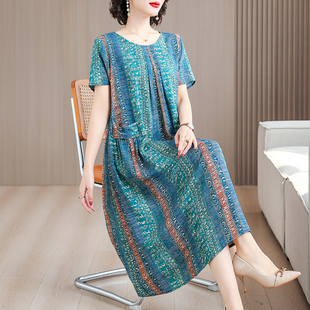 女装 好棉绸连衣裙加肥加大码 适合胖人裙子腰粗遮肚子 高端夏季 新款