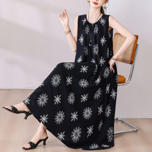 妈妈气质优雅沙滩长裙飘逸裙子外穿 大码 2025新款 棉绸连衣裙女夏季