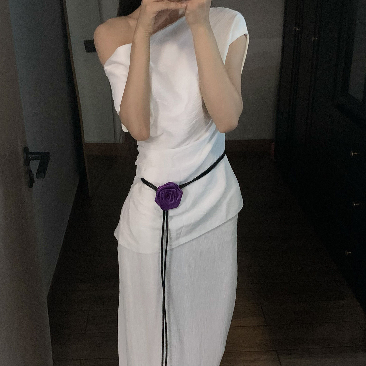 紫色玫瑰花朵腰带高级设计感配连衣裙子装饰小众松紧腰部配饰腰链