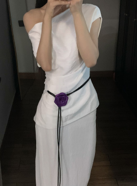 紫色玫瑰花朵腰带高级设计感配连衣裙子装饰小众松紧腰部配饰腰链