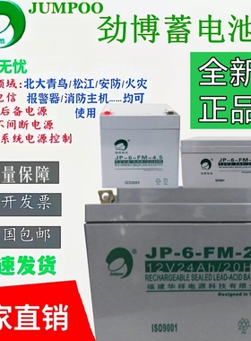 海湾消防主机劲博蓄电池JP-6-FM-24报警主机12V24AH应急备用松江