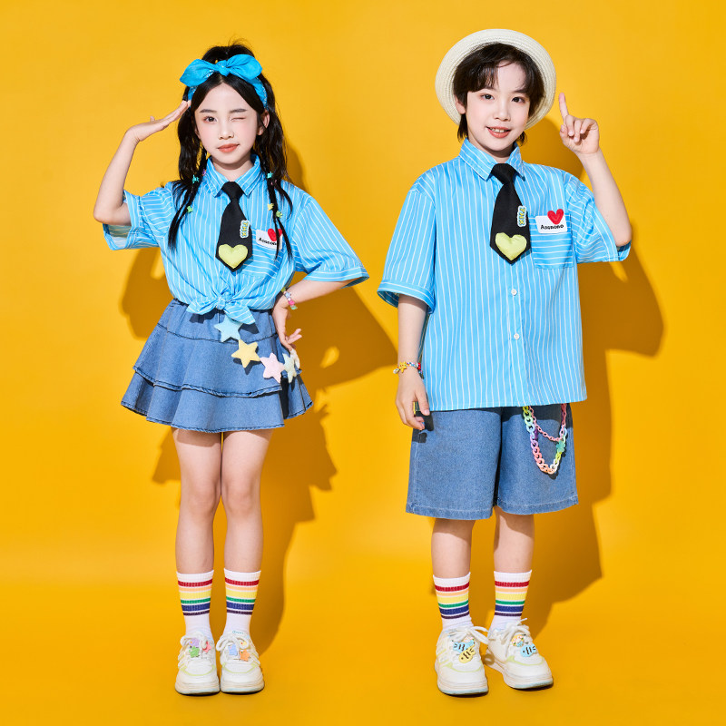 六一儿童节表演服夏季小学生班服园服毕业照学院风衬衫套装演出服