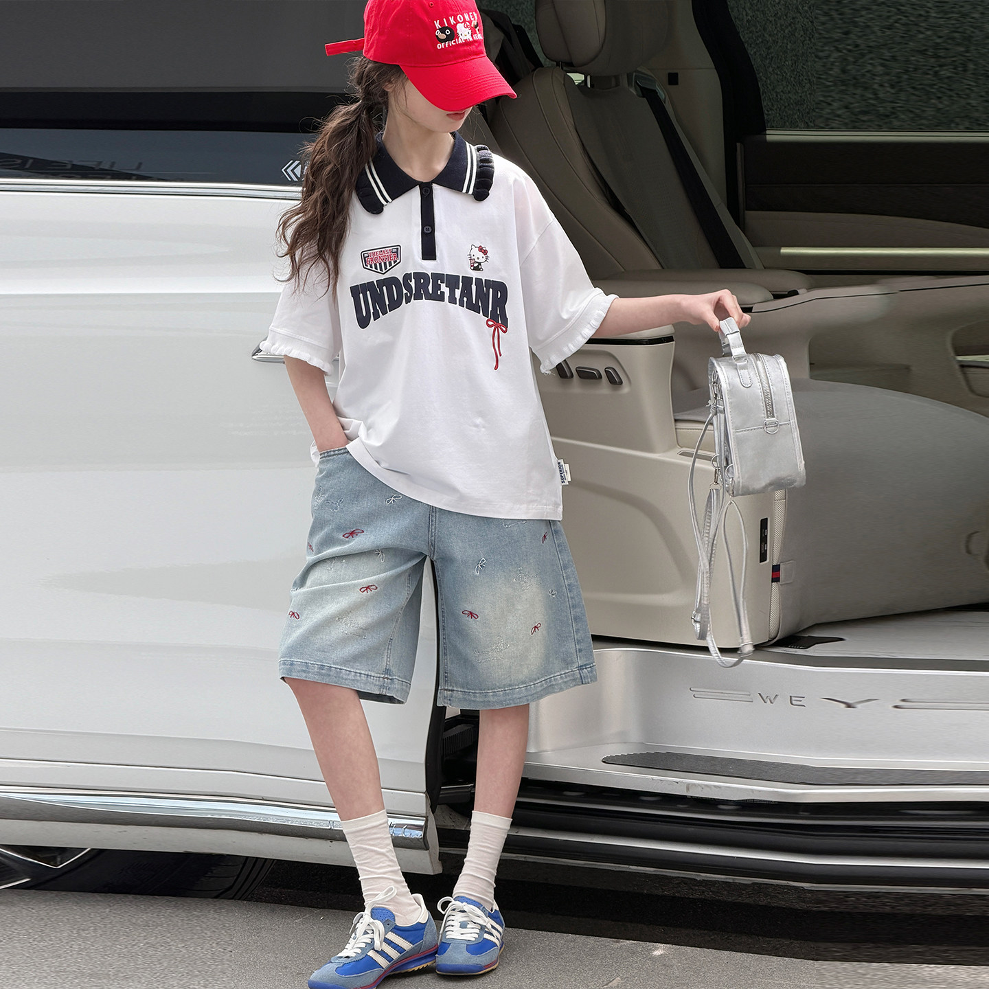 女孩POLO短袖短裤套装夏季新款儿童T恤牛仔热裤两件套女大童夏装