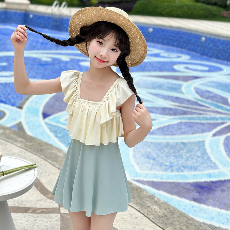 女童连体游泳衣夏季2026新款中大儿童多巴胺超好看裙式泳衣温泉