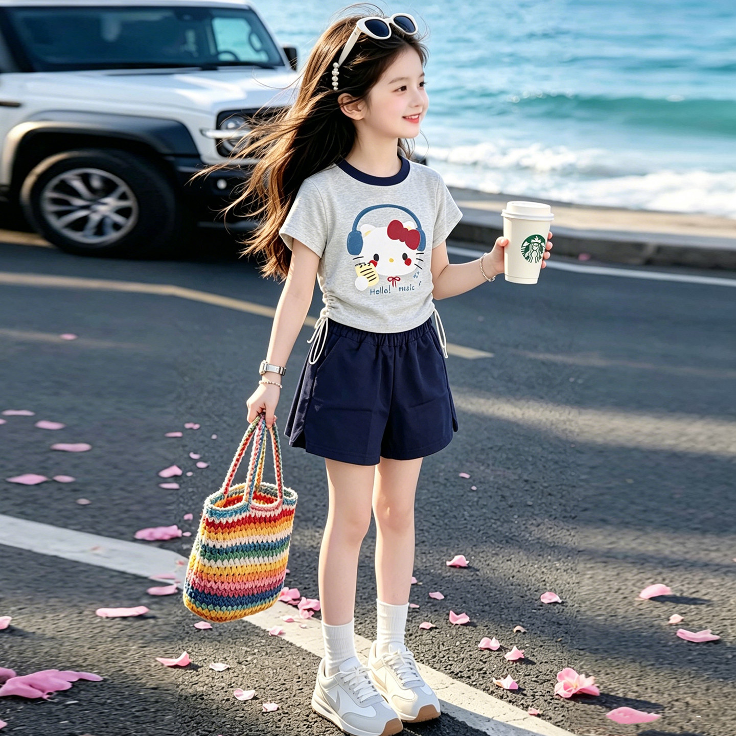 女童短袖短裙套装夏季韩版女孩薄款T恤裙裤两件套大童薄款夏装潮t