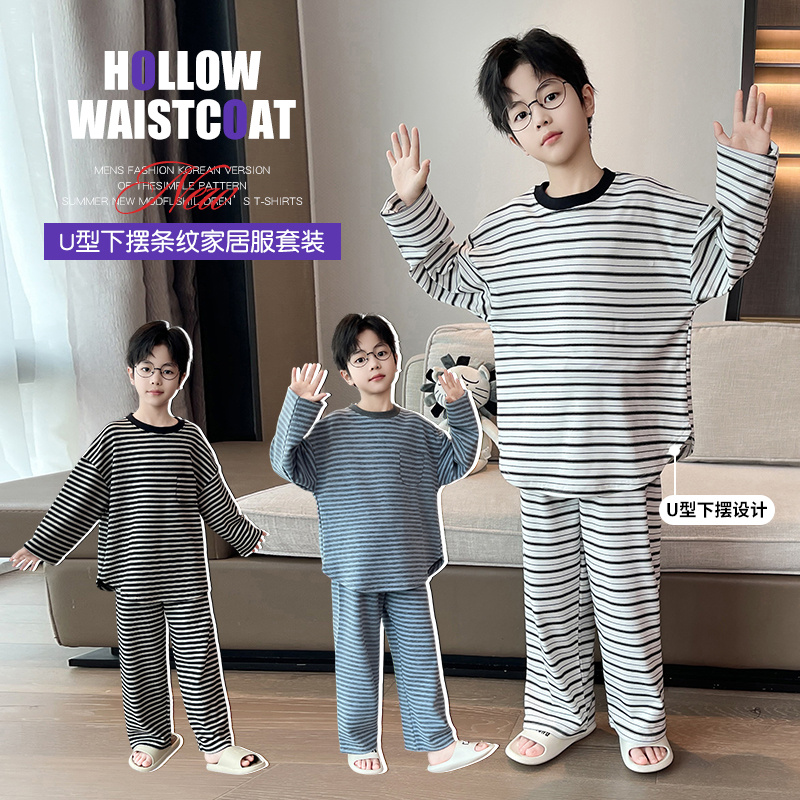 男童德绒睡衣套装2025冬季新款儿童家居服中大童男孩休闲两件套