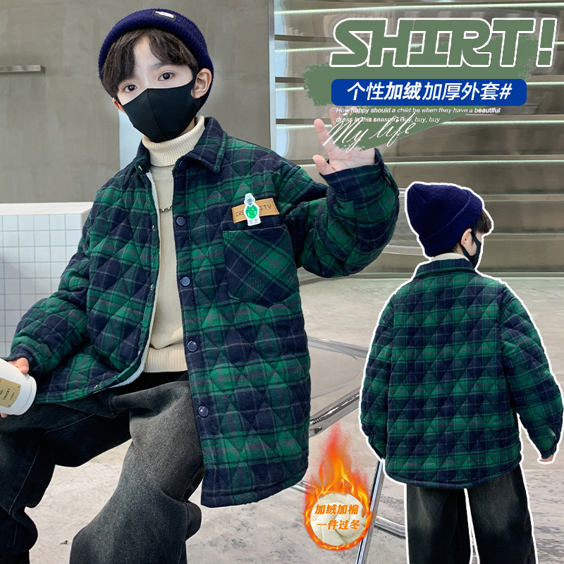 男童羽绒棉衣秋冬新款儿童加绒加厚棉服中大童保暖衬衫外套童装潮