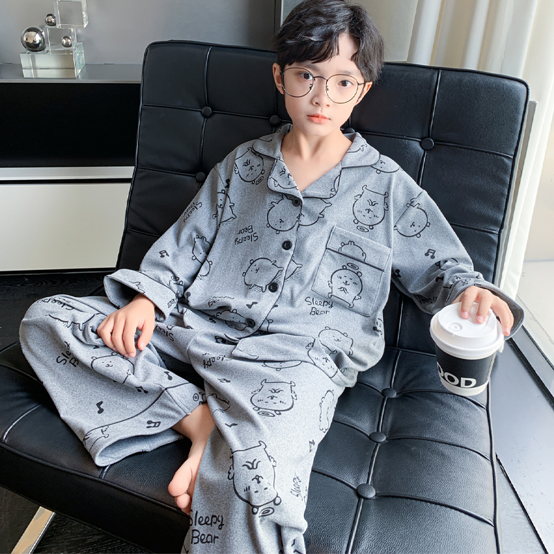 男童德绒睡衣冬季儿童休闲加绒家居服套装中大童男孩保暖童装衣服