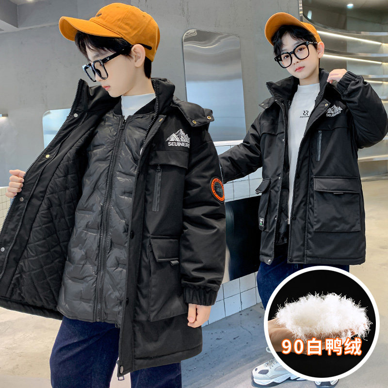 中长款加厚男童羽绒服可拆卸内胆