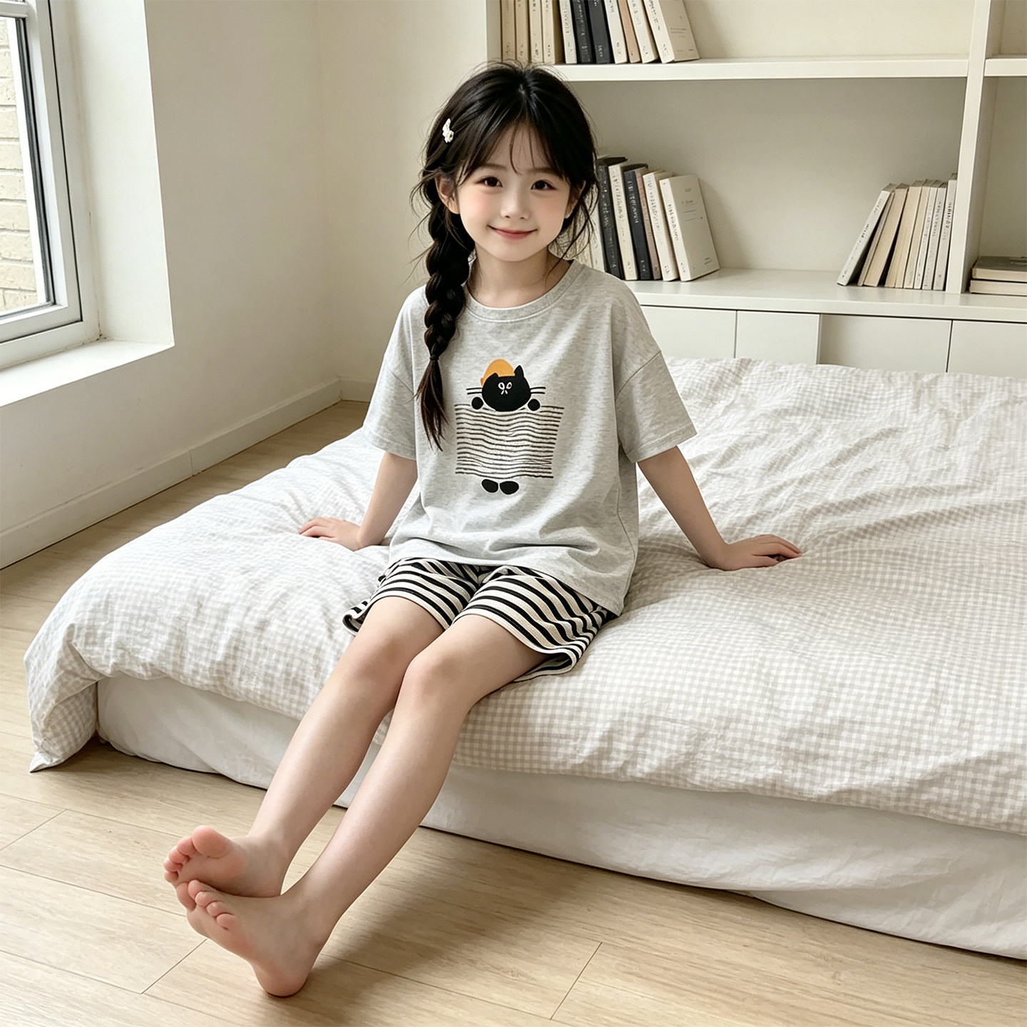 女童睡衣套装夏新款中大儿童薄款短袖家居服凉感纯棉女孩两件套