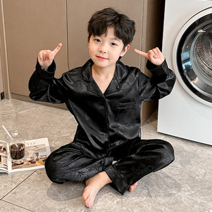 男童睡衣男孩24春秋新款儿童冰丝长袖长裤中大童薄款家居服套装夏