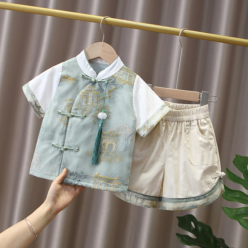 六一儿童表演服汉服男孩夏款中式国风套装宝宝周岁服幼儿园演出服