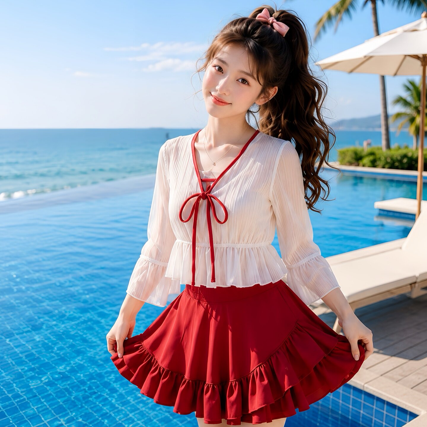 女童防晒泳衣裙套装夏季儿童洋气长袖速干游泳衣女孩泡温泉两件套