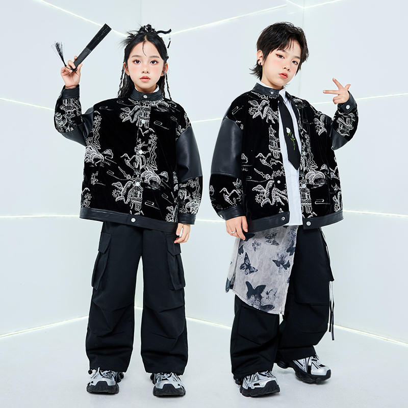 元旦儿童演出服街舞潮装男童嘻哈套装hiphop潮牌女爵士舞表演服装