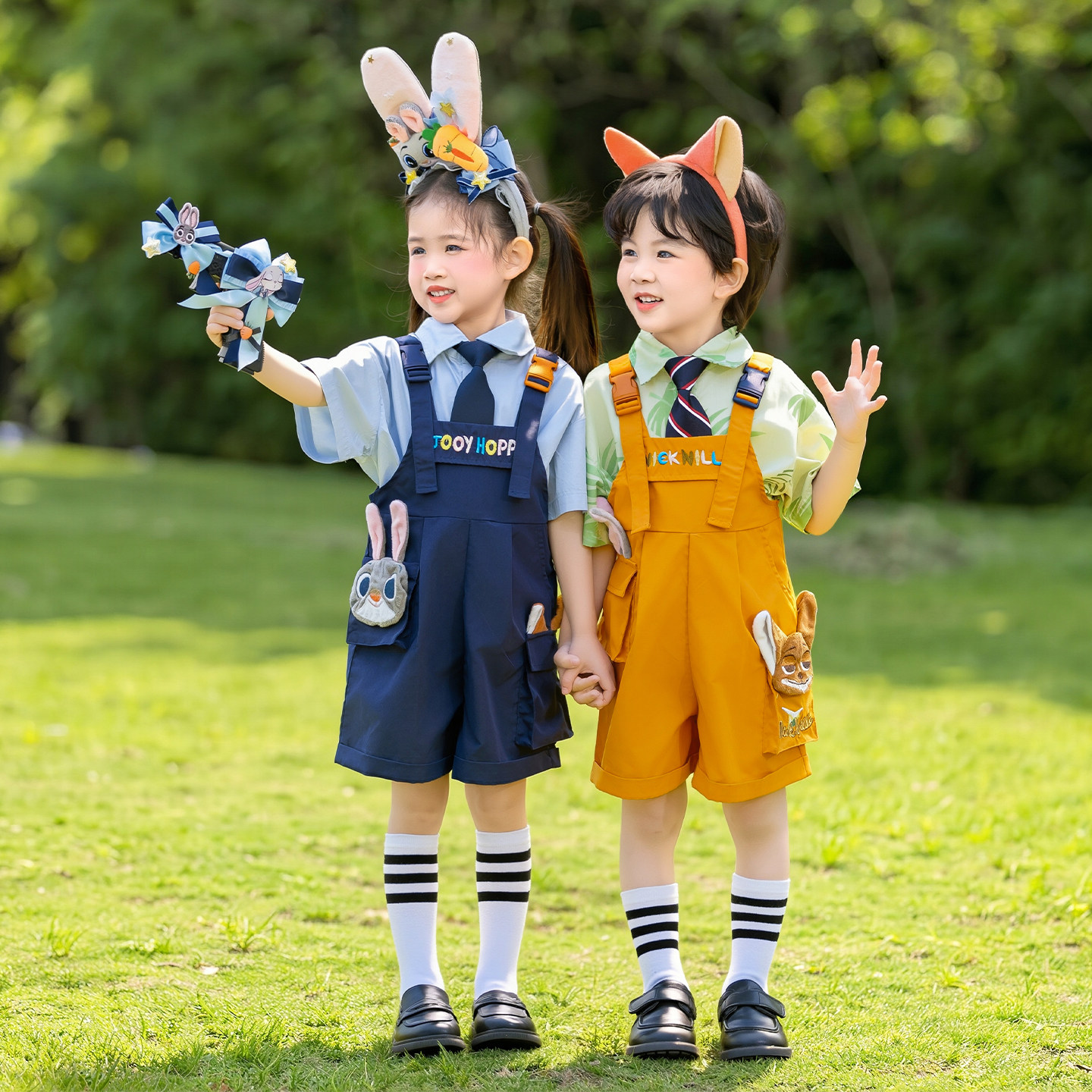 男童套装疯狂动物城尼克狐狸演出服夏季女童兔子警官儿童cos服装