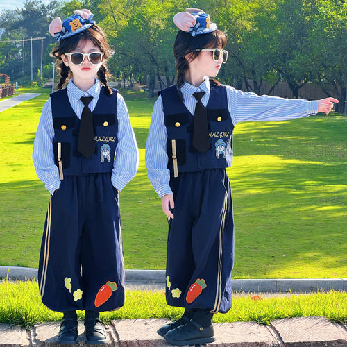 男童套装疯狂动物城尼克狐狸演出服女童朱迪兔子警官儿童cos服装