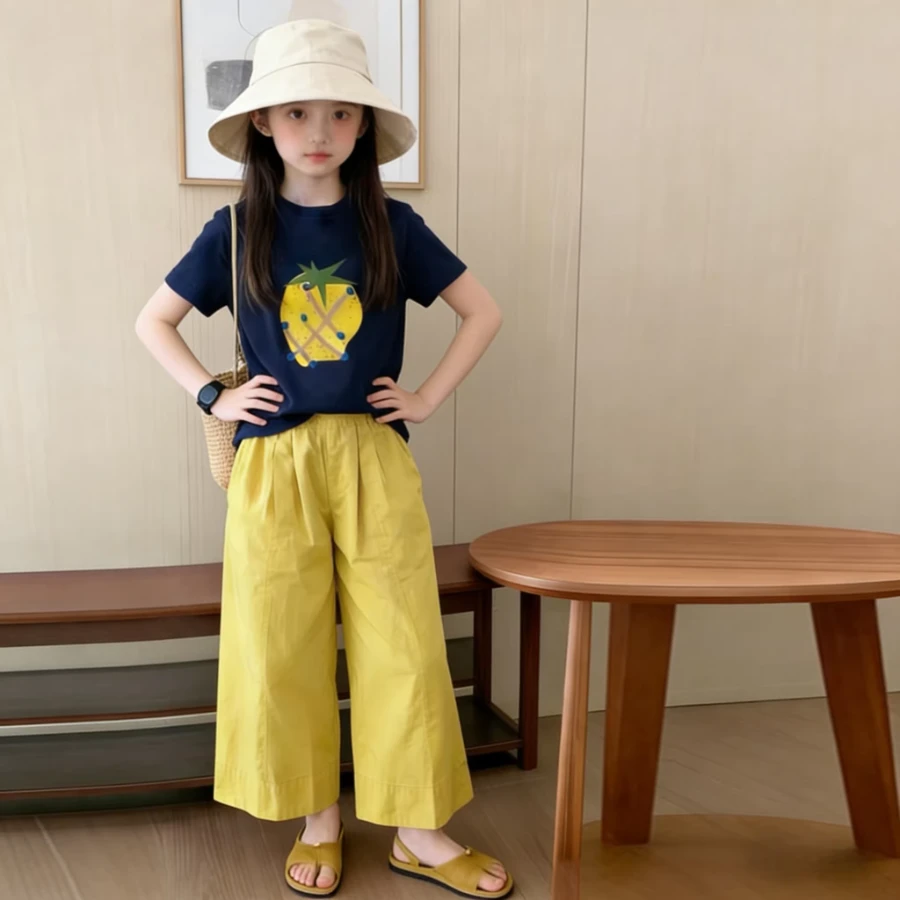 女童菠萝短袖套装夏季女孩T恤休闲裤两件套中大儿童上衣裤子童装