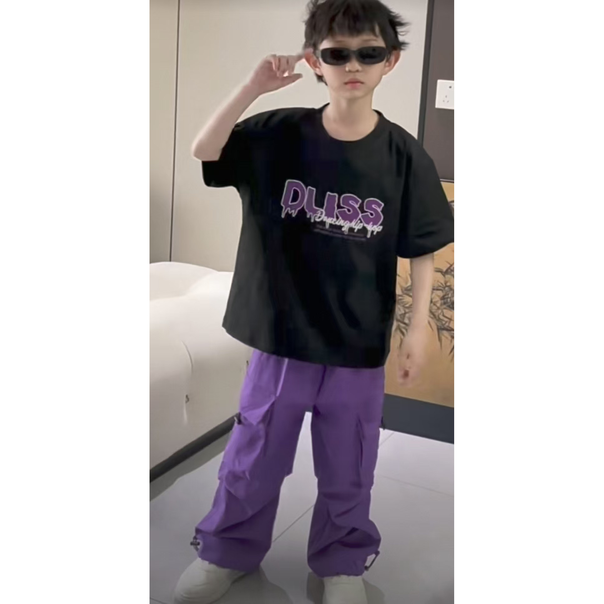 六一儿童节表演服夏款男童纯棉嘻哈街舞套装女孩爵士舞服装演出服