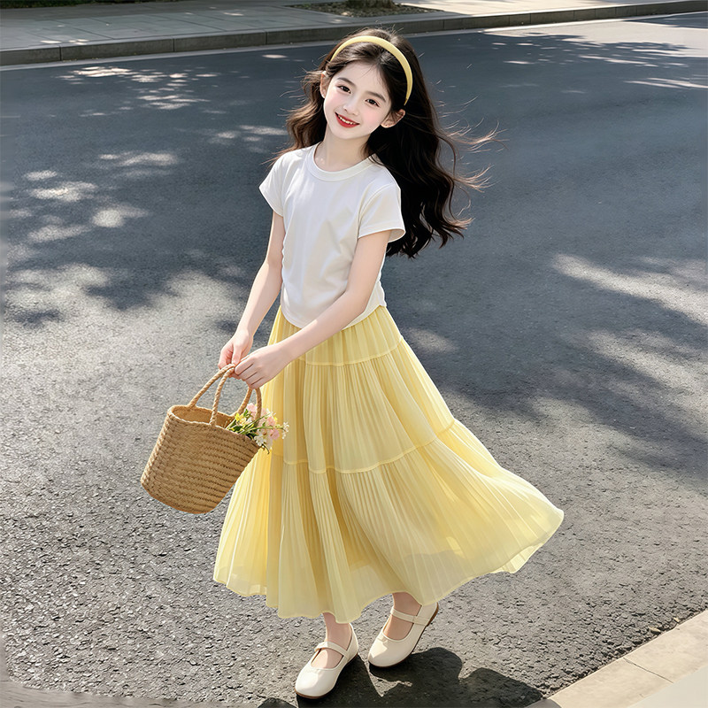女童T恤套装裙2026夏季新款韩版女孩短袖裙子两件套中大童童装潮t