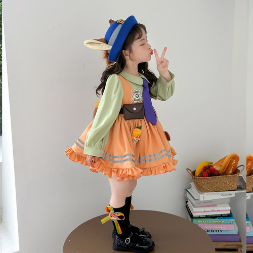 女童疯狂动物城朱迪连衣裙演出服春秋女童兔子警官cos服装尼克裙