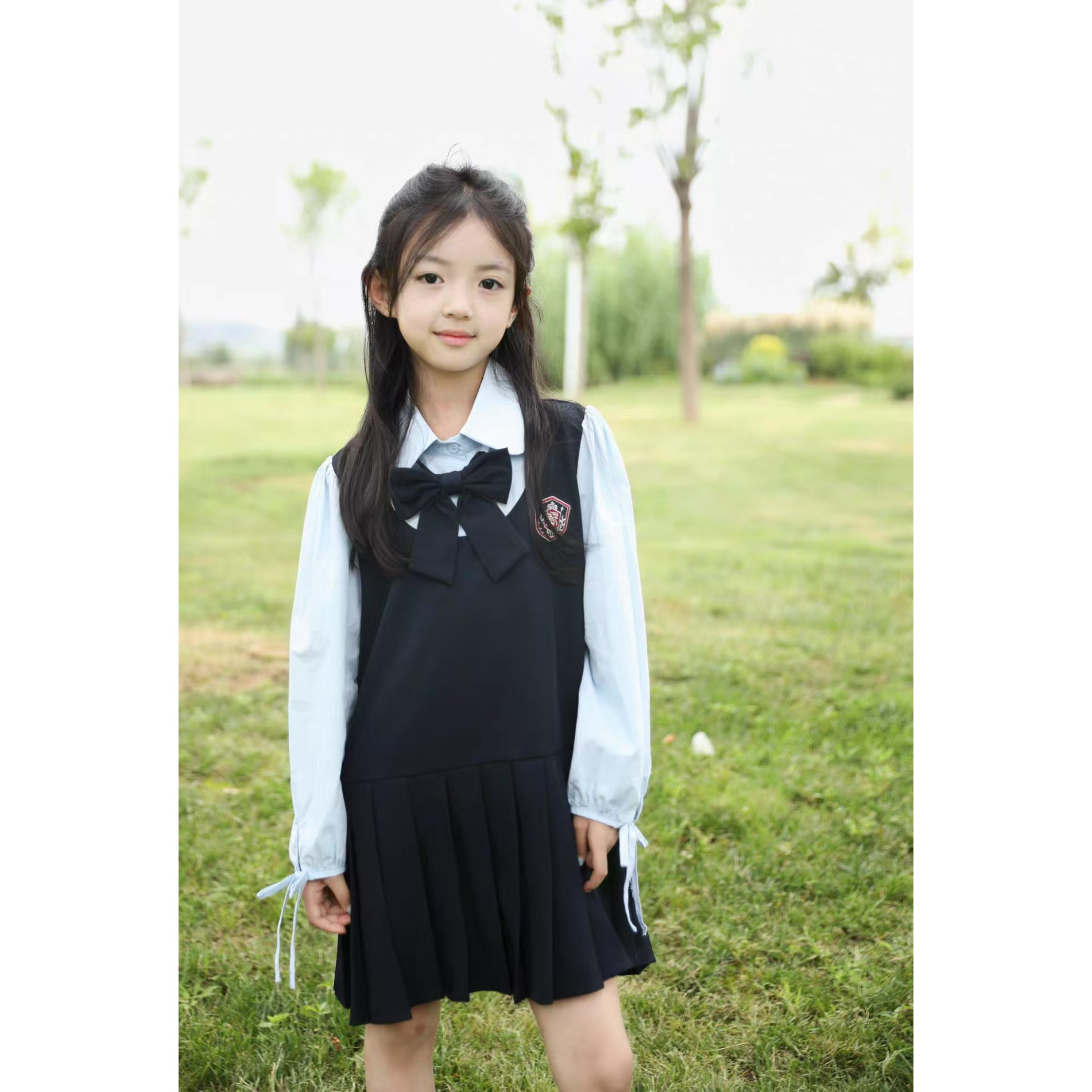 女童学院风套装春秋新款女孩西装外套假两件连衣裙班服团体演出服