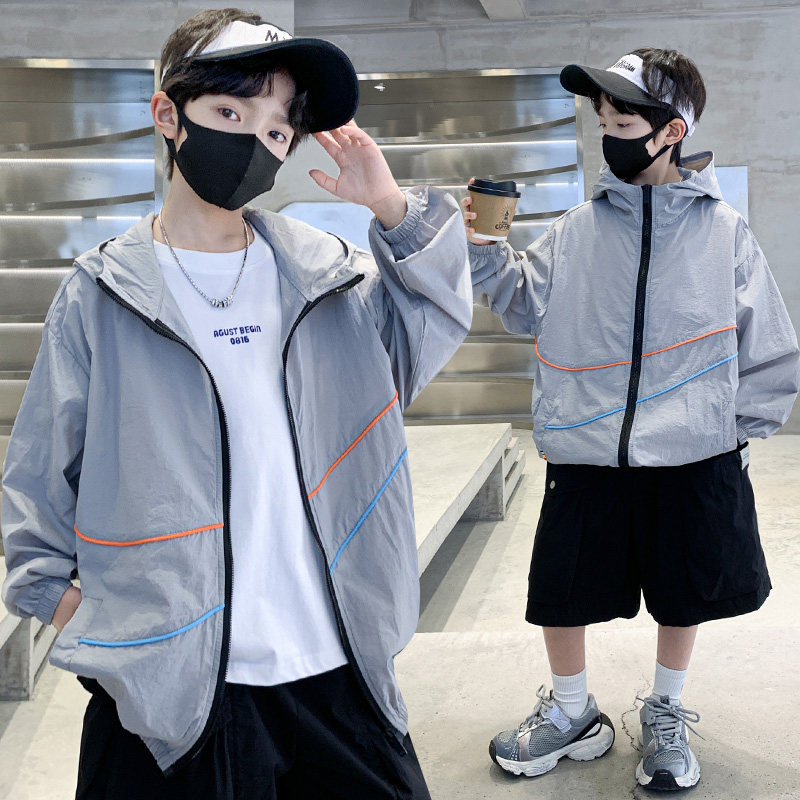 男童卡绳防晒衣夏季轻薄透气连帽外套青少年户外运动服2026年新款